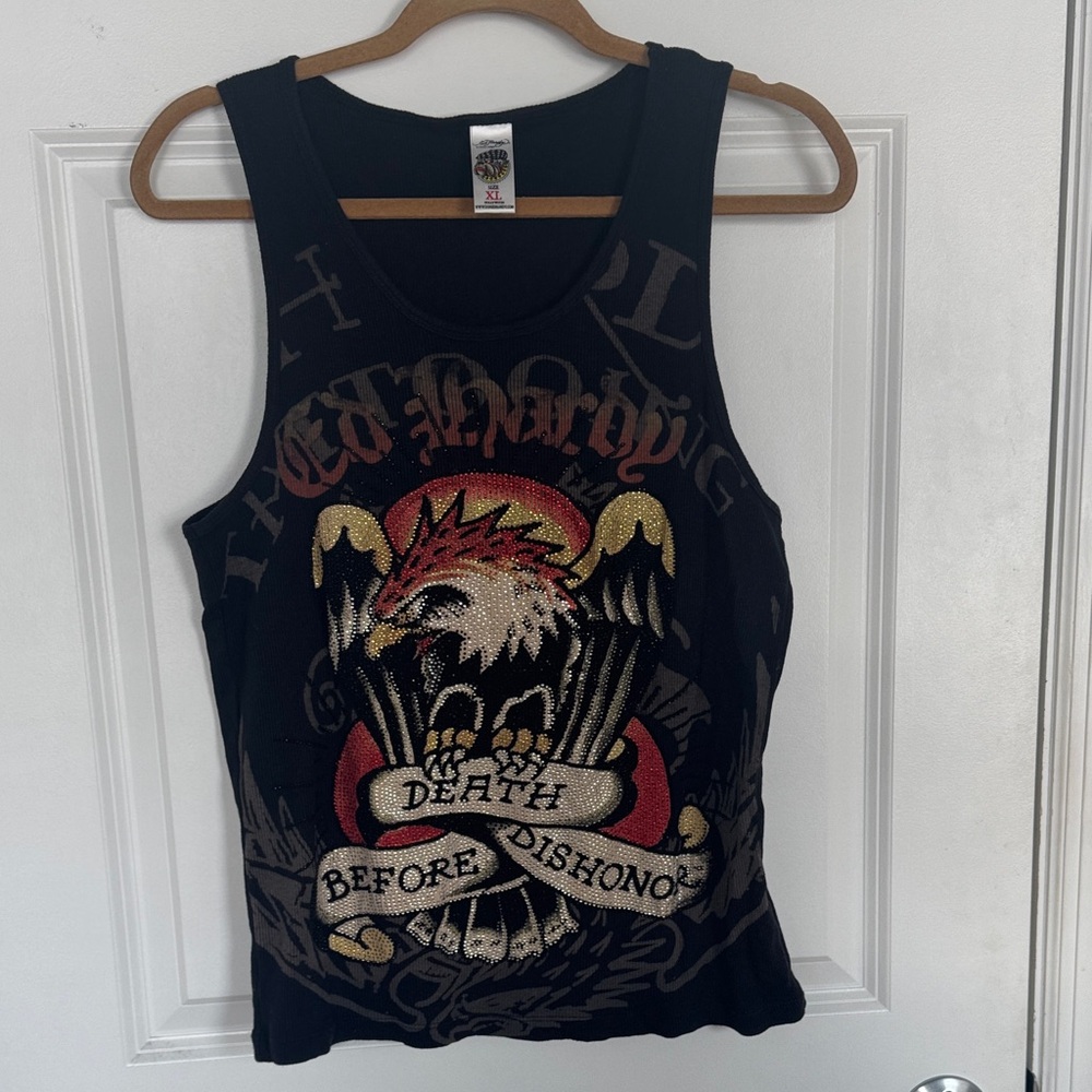 Vintage Ed Hardy Rhinestoned “Death Before Dishonor” Tank